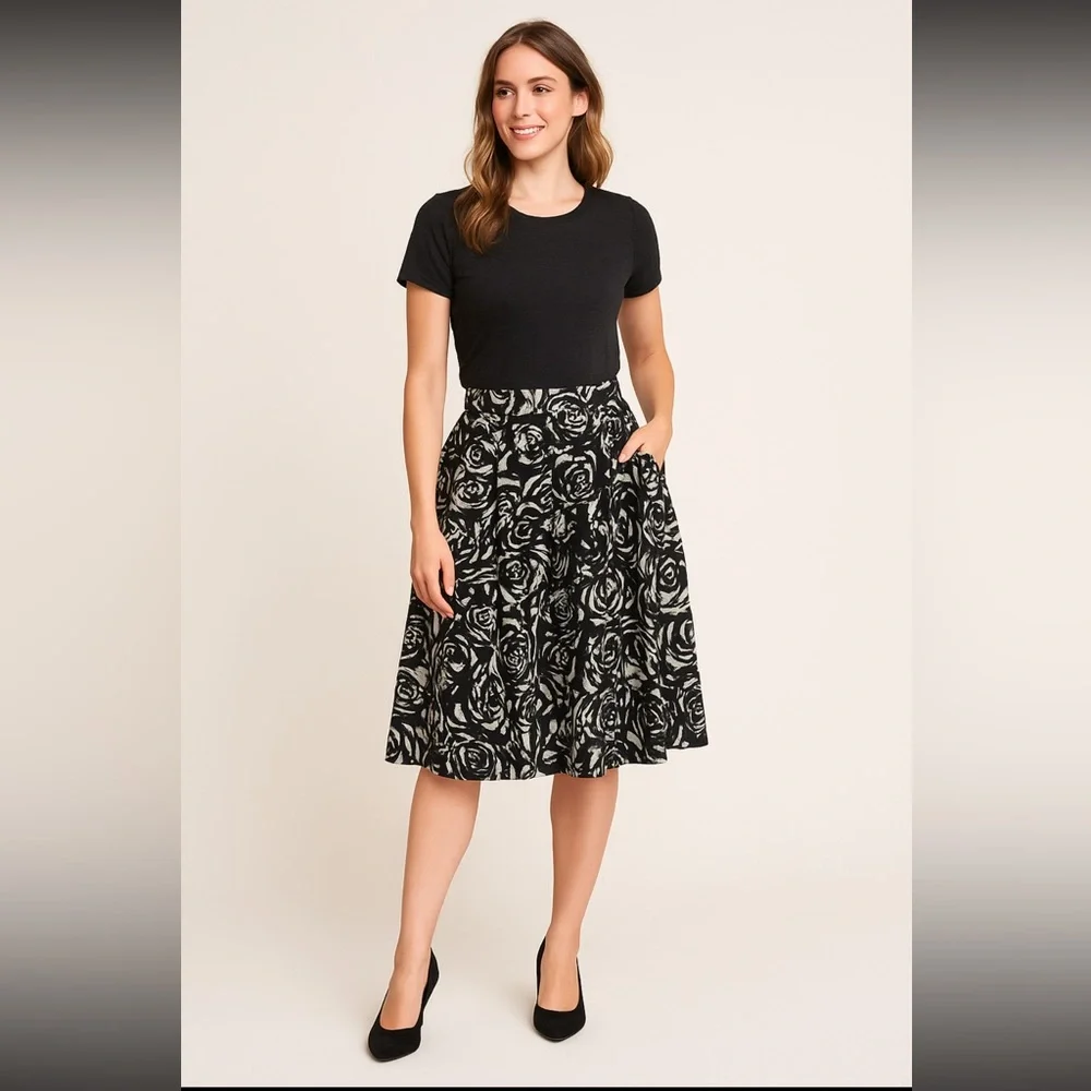 NWOT Rose pattern boho Midi Skirt